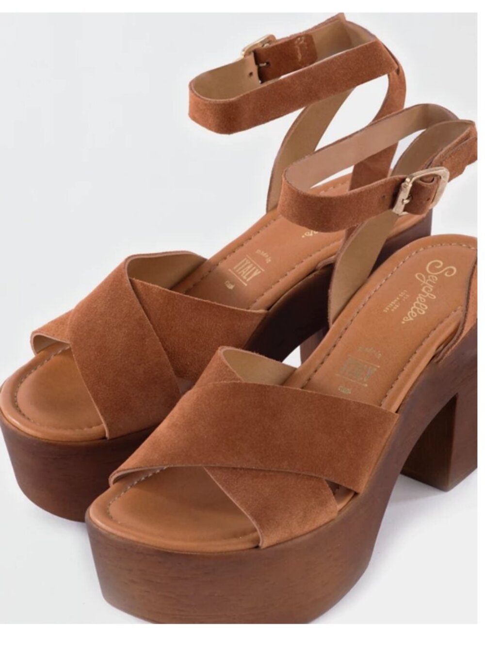 Seychelles Sweetener Cognac Suede Platform Sandals Size 9